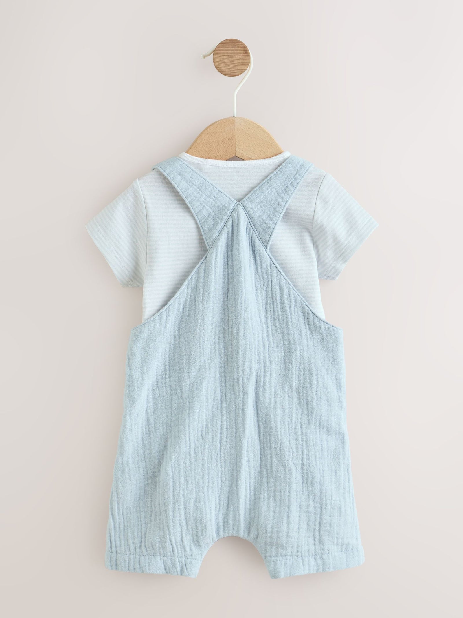 Pale Blue Woven Dungarees and Bodysuit Baby Set (0mths-2yrs)
