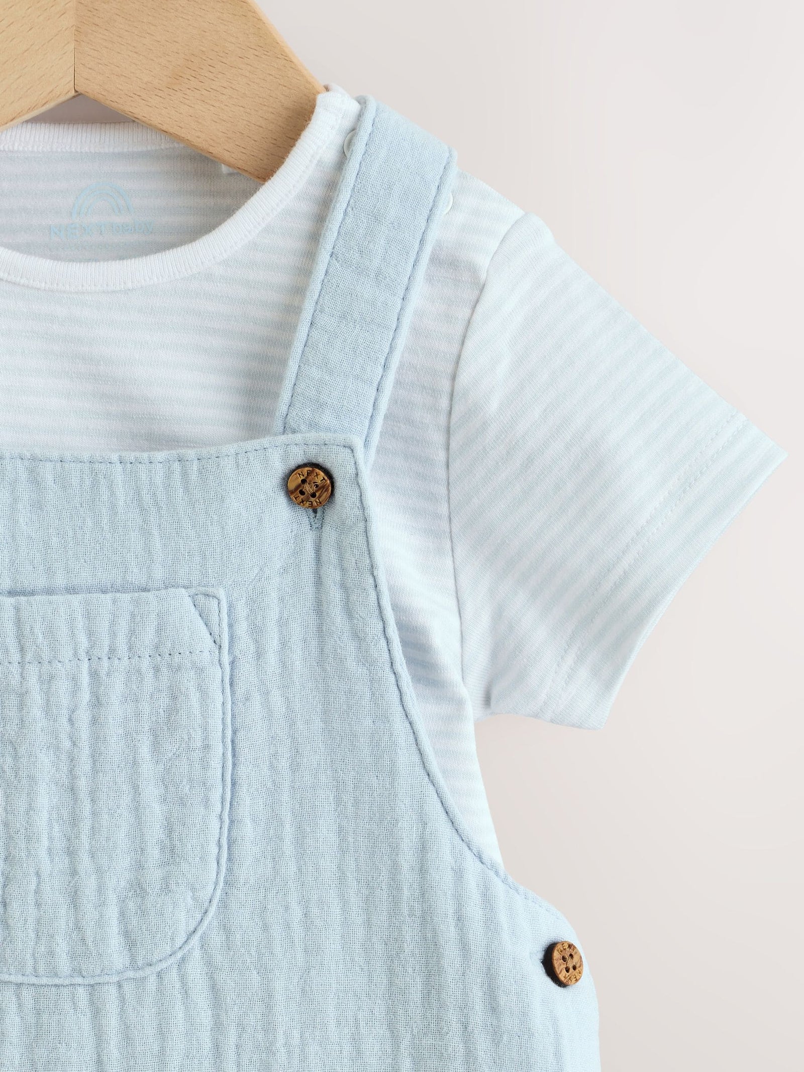 Pale Blue Woven Dungarees and Bodysuit Baby Set (0mths-2yrs)