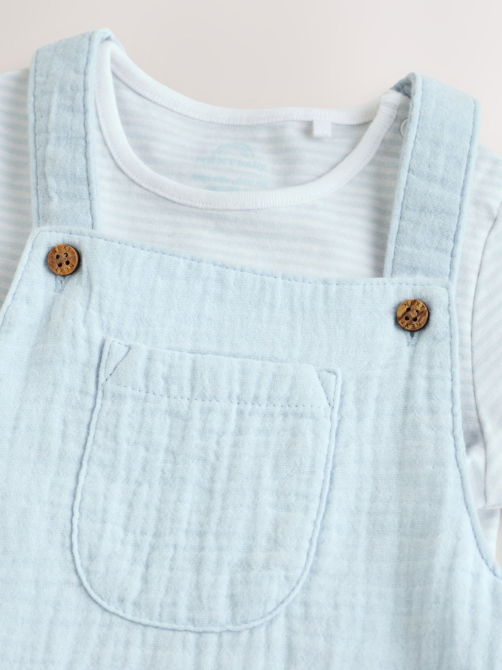 Pale Blue Woven Dungarees and Bodysuit Baby Set (0mths-2yrs)