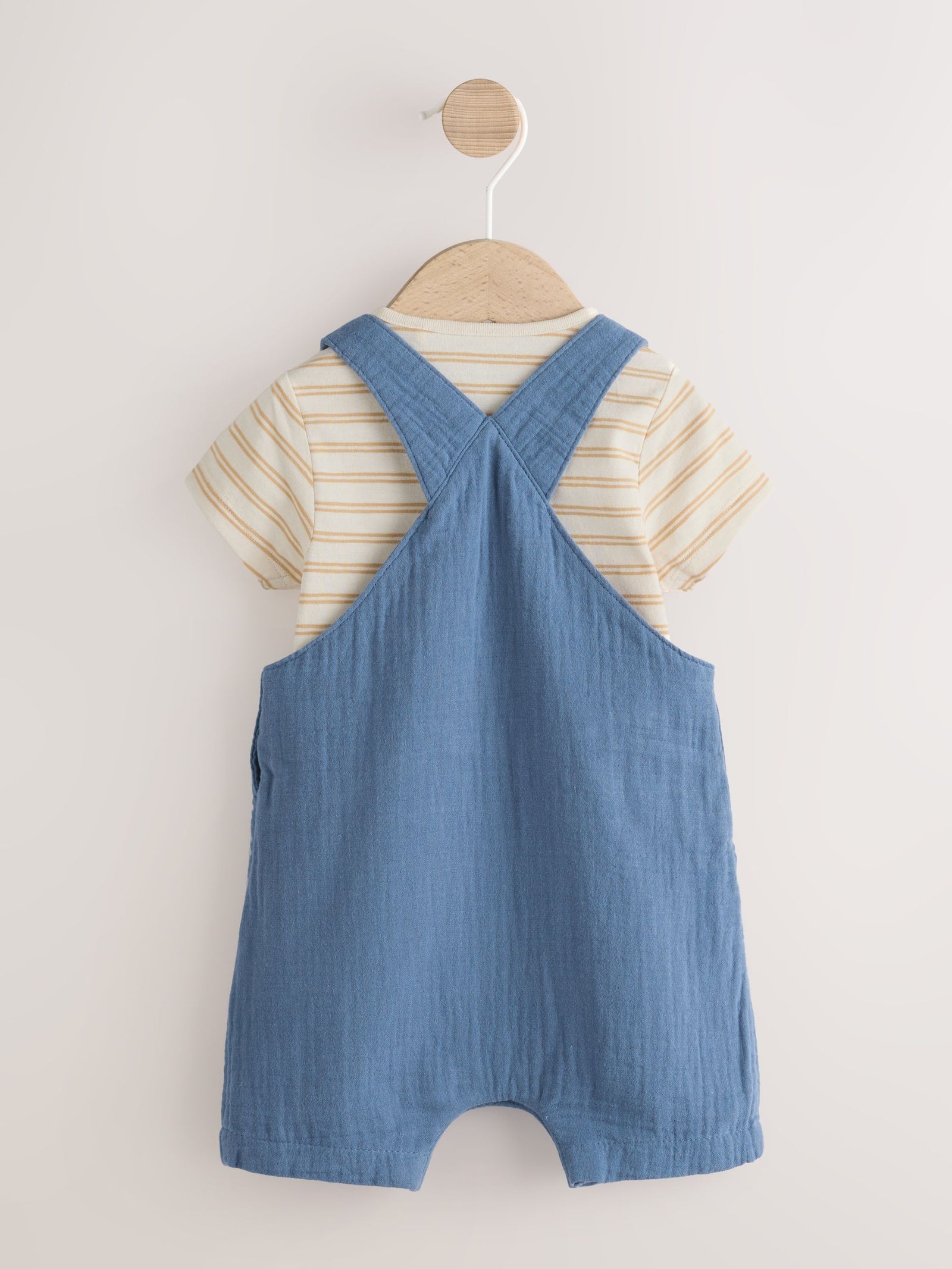 Mid Blue Woven Dungarees and Bodysuit Baby Set (0mths-2yrs)