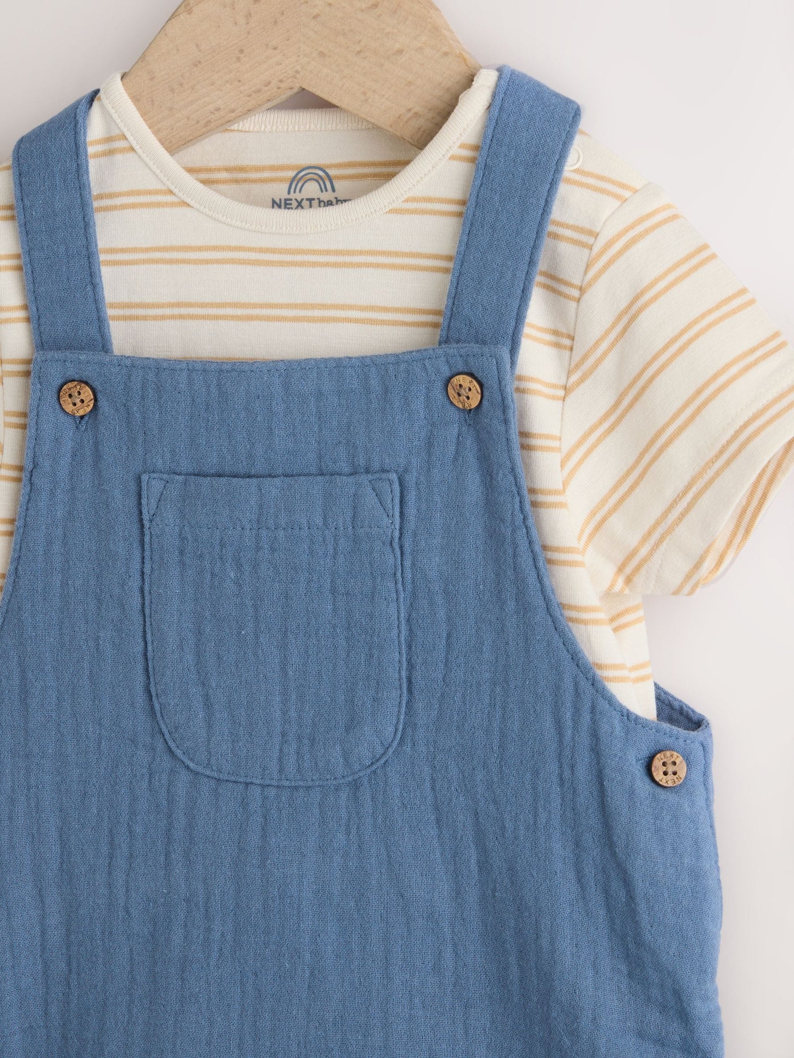 Mid Blue Woven Dungarees and Bodysuit Baby Set (0mths-2yrs)