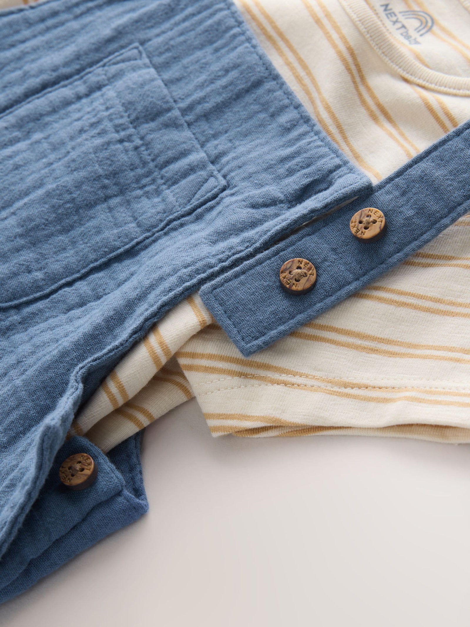 Mid Blue Woven Dungarees and Bodysuit Baby Set (0mths-2yrs)