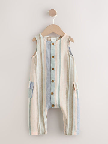 Blue Stripe Woven Baby Romper (0mths-2yrs)