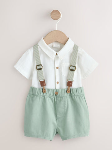 Sage Green Shirt Body Shorts and Braces Baby Set 3 Piece (0mths-2yrs)