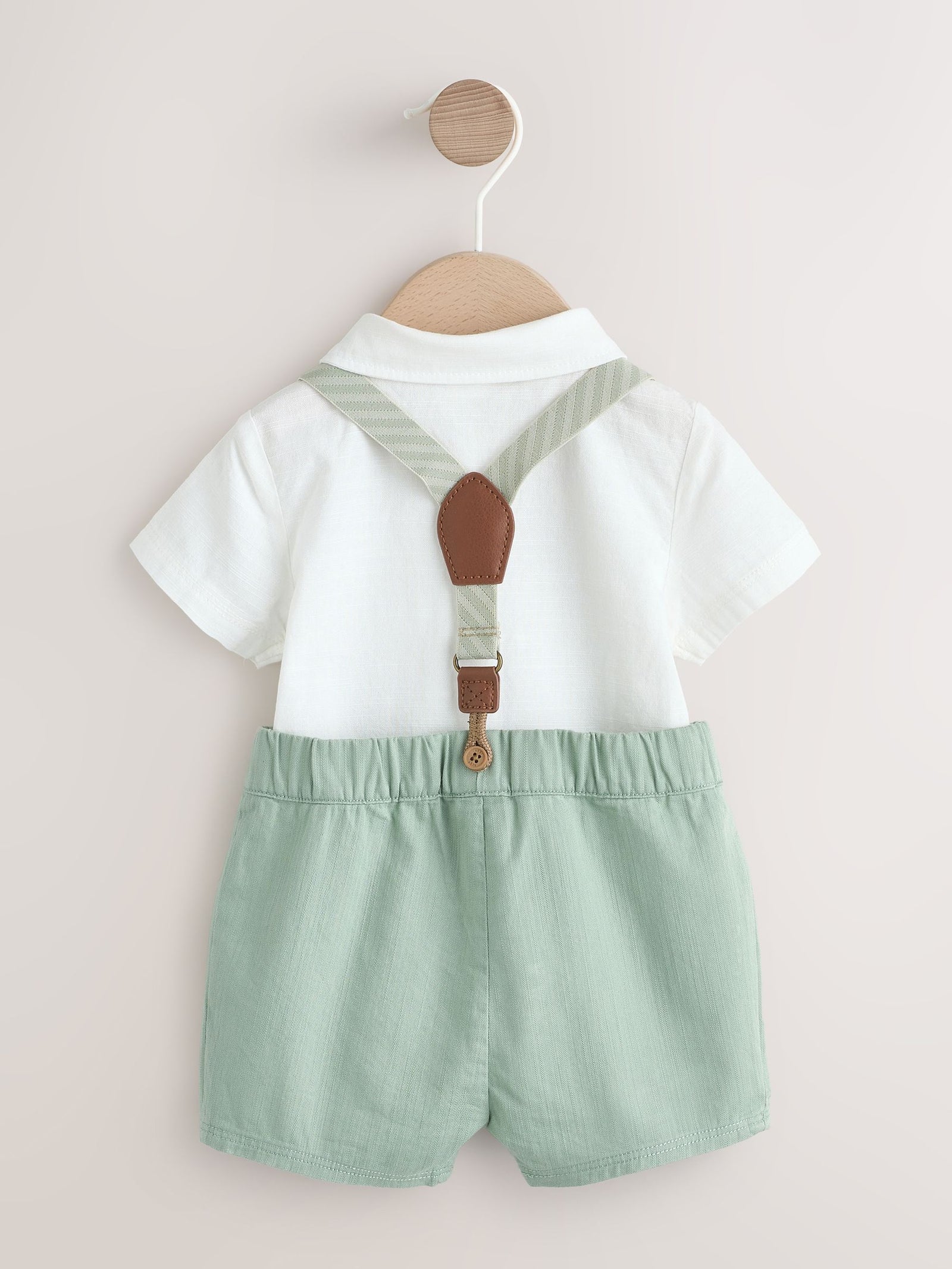 Sage Green Shirt Body Shorts and Braces Baby Set 3 Piece (0mths-2yrs)