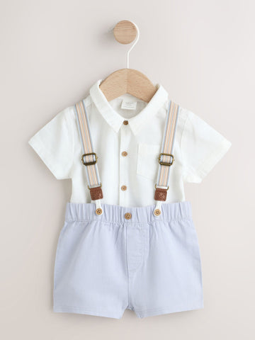 Blue Shirt Body Shorts and Braces Baby Set 3 Piece (0mths-2yrs)