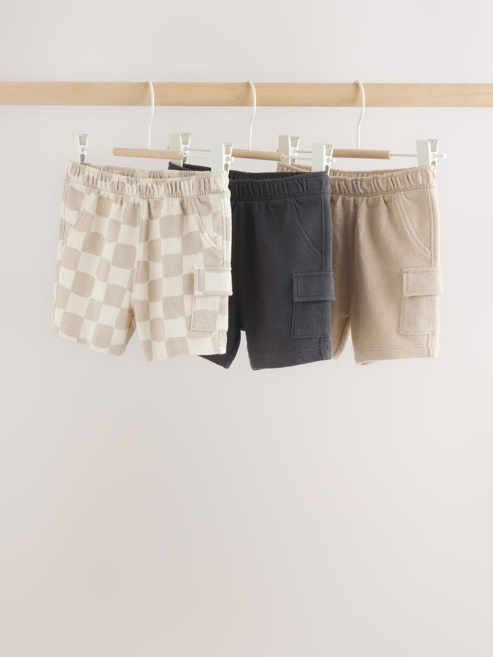 Grey/Neutral Checkeboard Jersey Baby Shorts 3 Pack (0mths-2yrs)