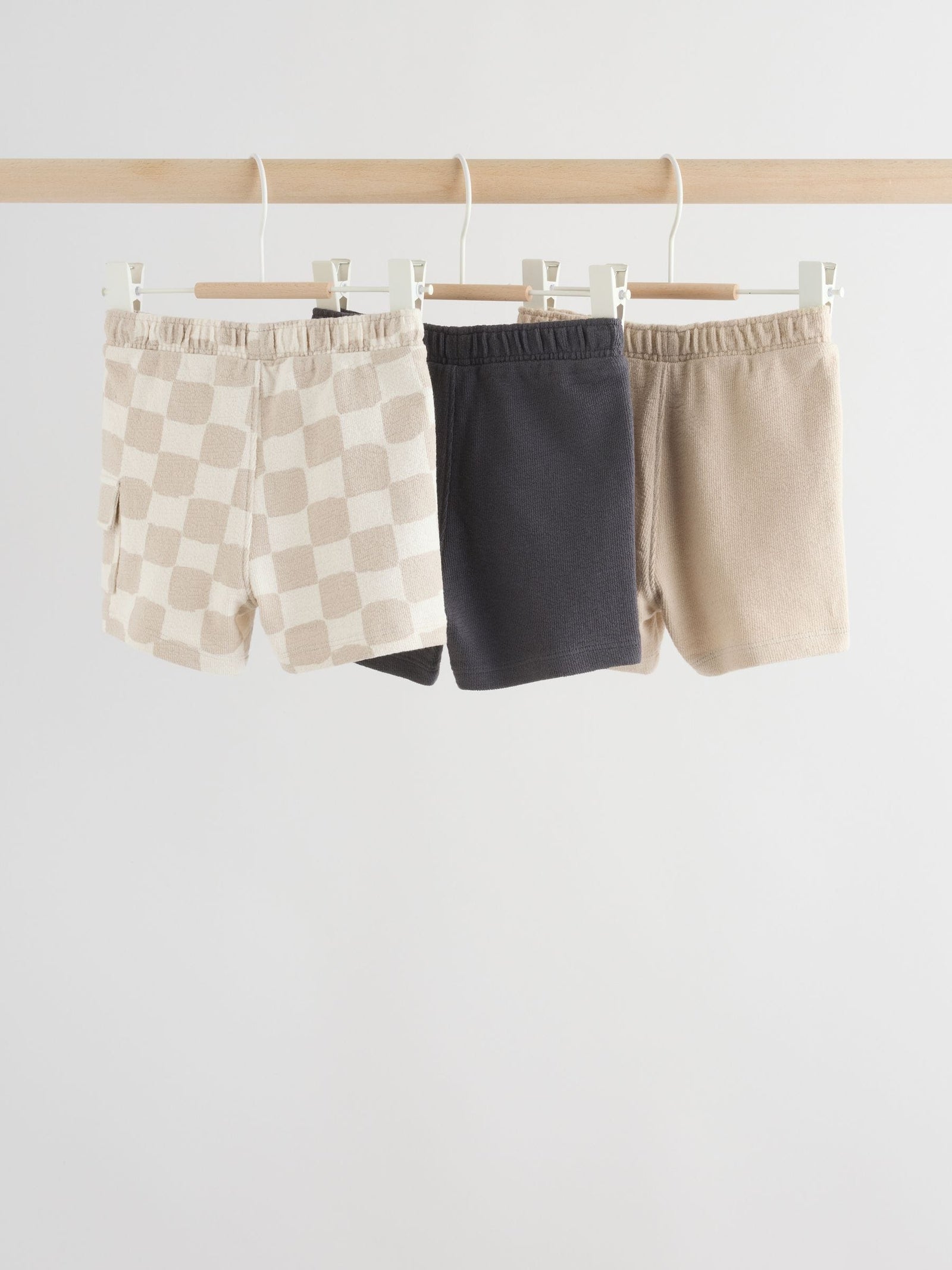 Grey/Neutral Checkeboard Jersey Baby Shorts 3 Pack (0mths-2yrs)