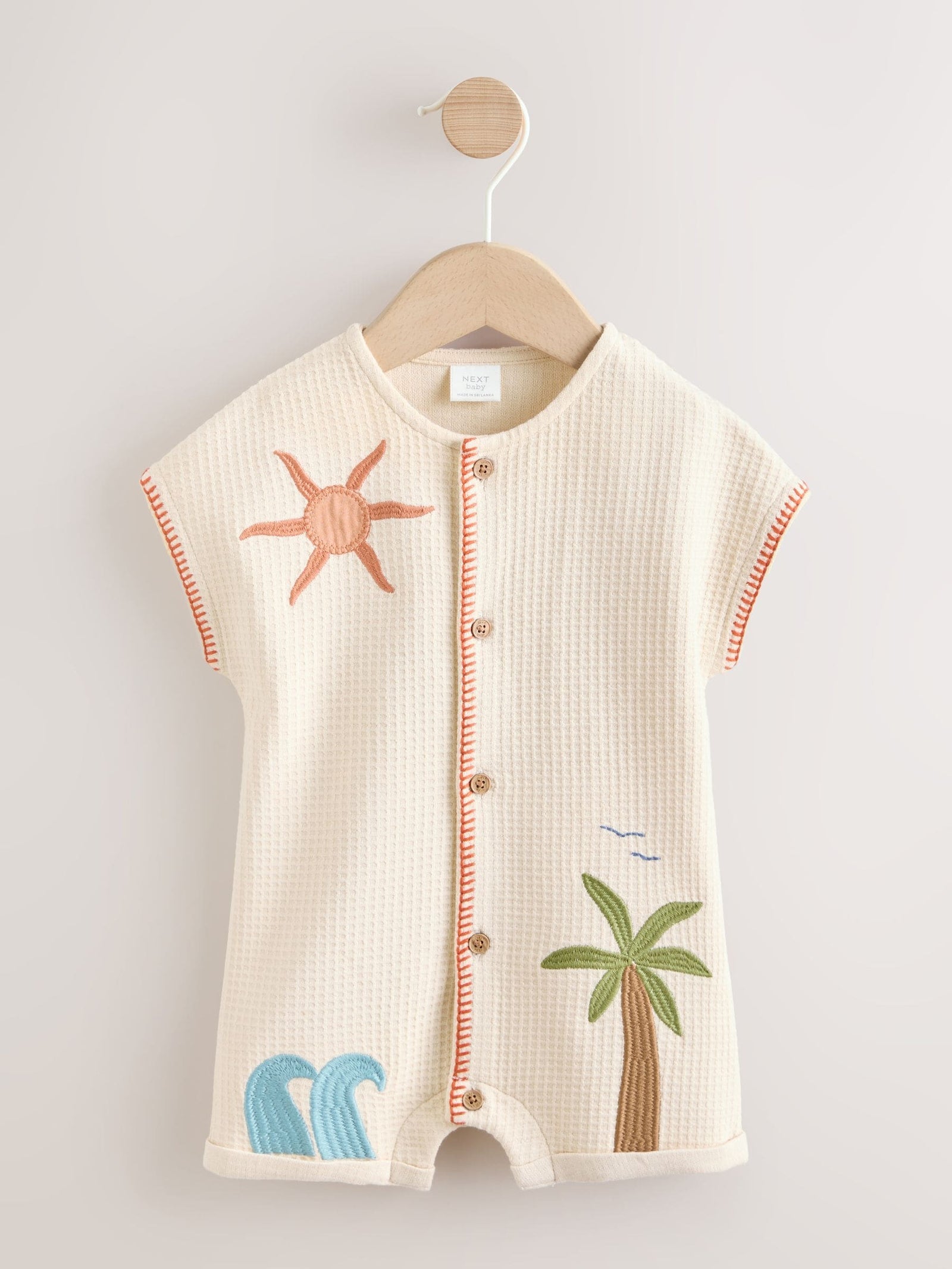 Neutral Palm Print Jersey Waffle Baby Romper (0mths-3yrs)