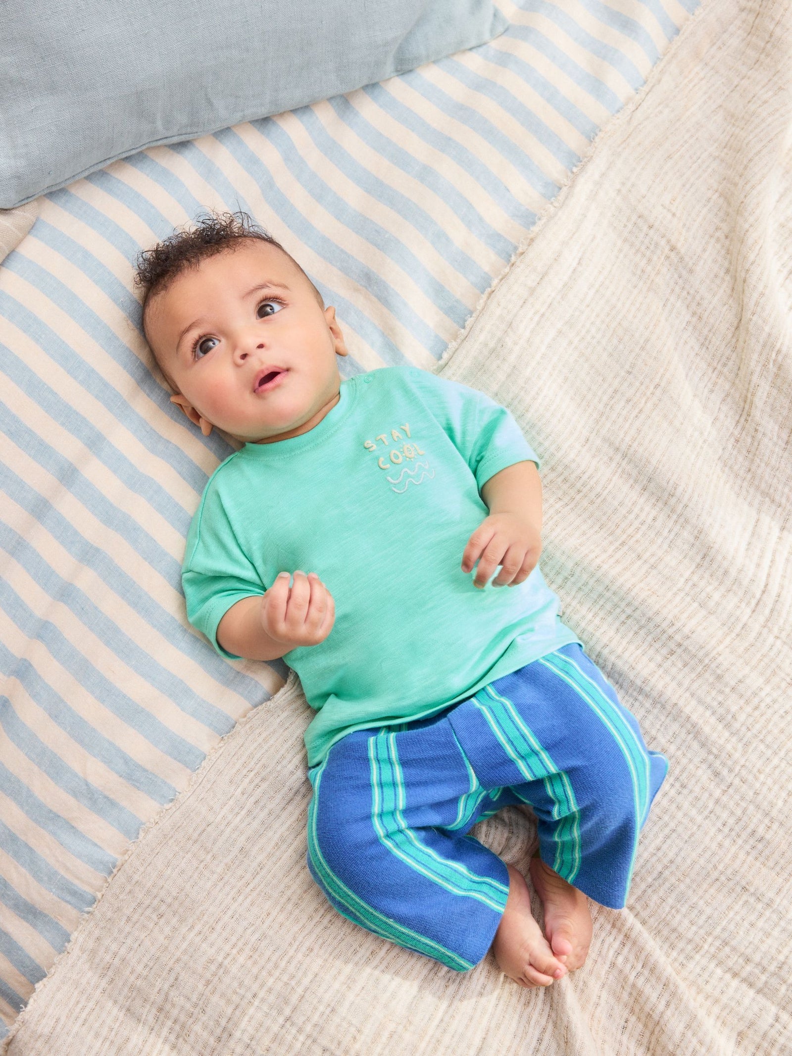 Green/Blue Stripe Top and Trousers Baby Set (0mths-2yrs)