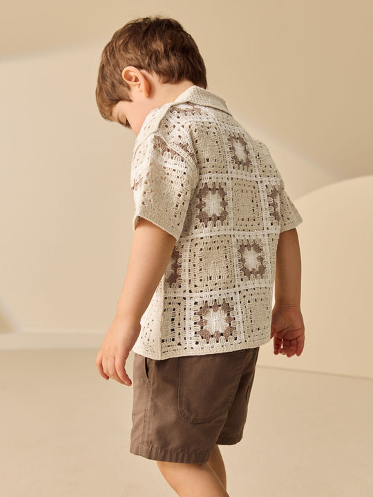 Neutral Bear Crochet Knitted Short Sleeve Shirt (12mths-10yrs)