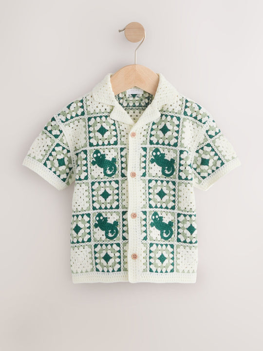 Green Lizard Crochet Knitted Short Sleeve Shirt (12mths-10yrs)