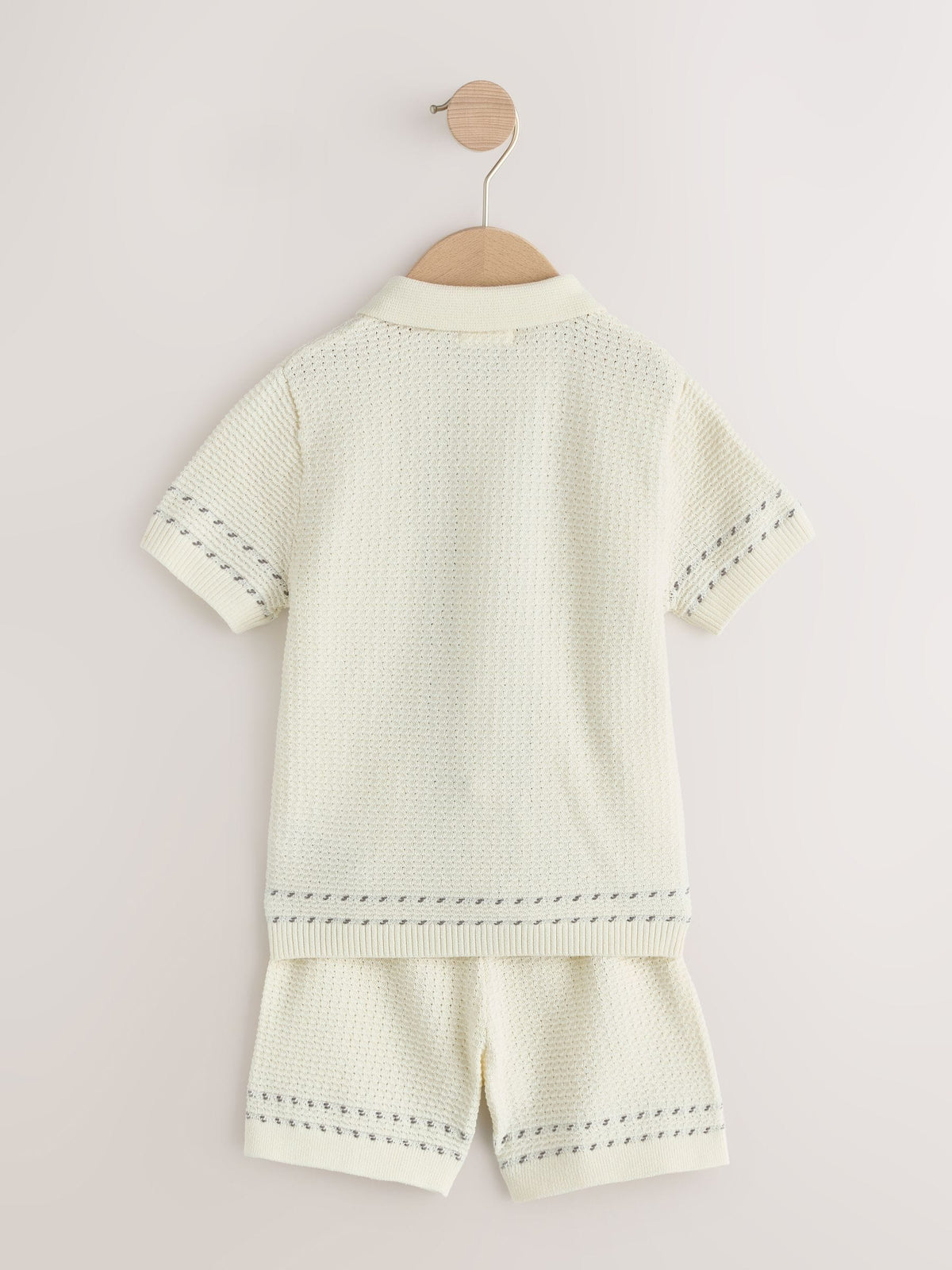 Ecru Textured Knitted Button Through Polo Shirt and Shorts Set (3mths-10yrs)