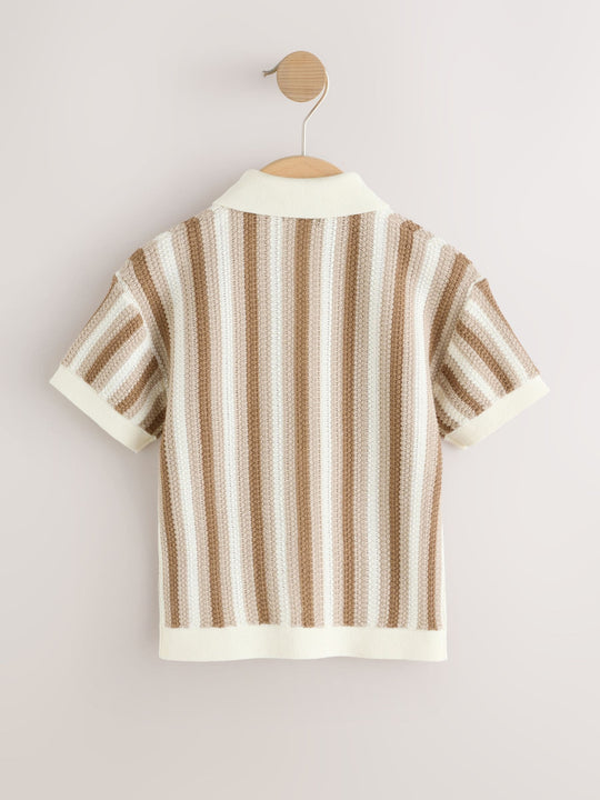Neutral Knitted Stripe Polo Shirt (3mths-7yrs)