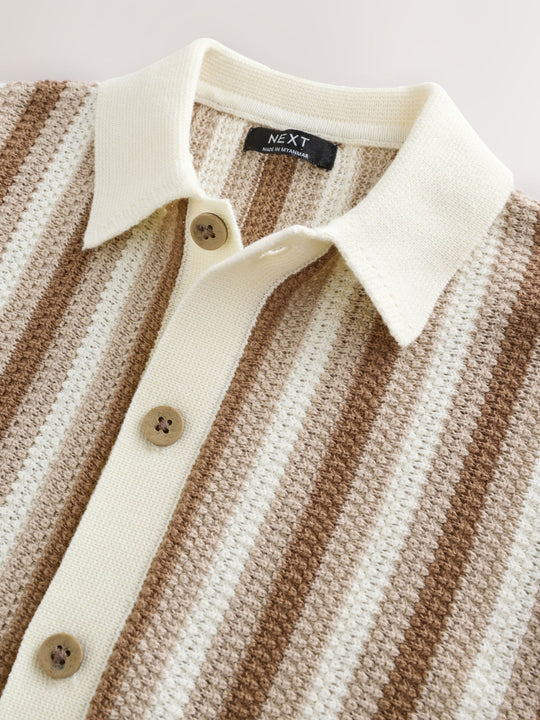 Neutral Knitted Stripe Polo Shirt (3mths-7yrs)