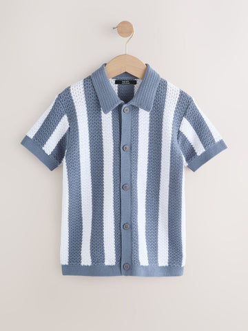 Blue Stripe Knitted Polo Shirt (3-16yrs)