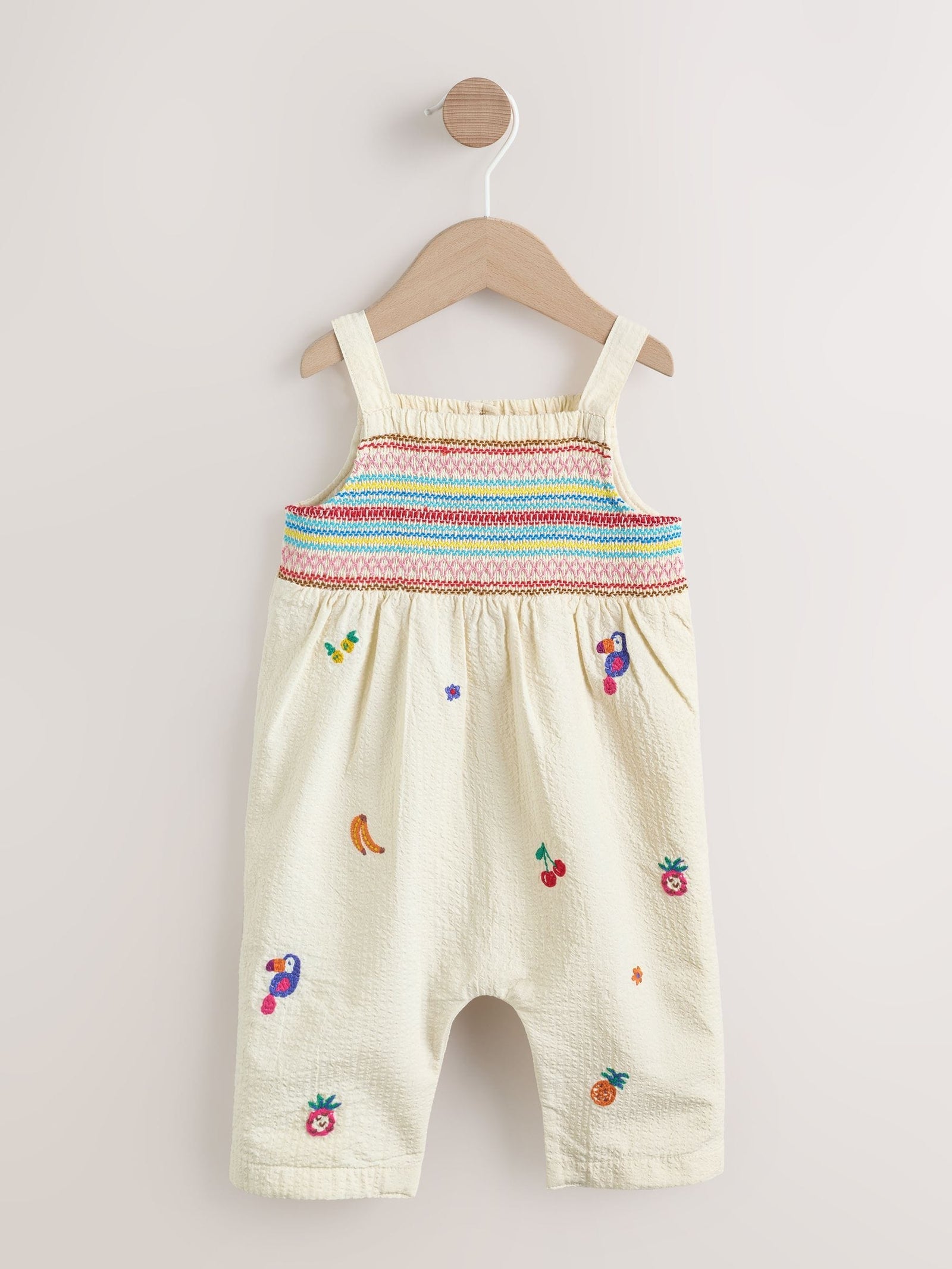 White Tropical Embroidery Baby Long Leg Romper (0mths-2yrs)