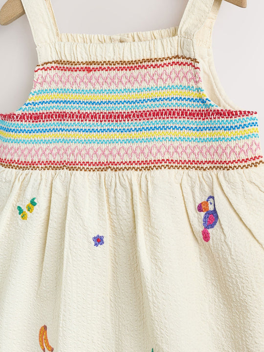White Tropical Embroidery Baby Long Leg Romper (0mths-2yrs)