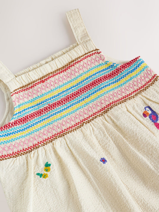 White Tropical Embroidery Baby Long Leg Romper (0mths-2yrs)