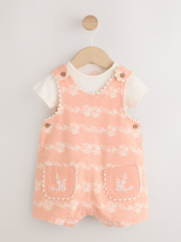 Orange Floral Baby Dungarees and Bodysuits Set 2 Piece (0mths-2yrs)