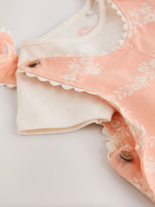 Orange Floral Baby Dungarees and Bodysuits Set 2 Piece (0mths-2yrs)