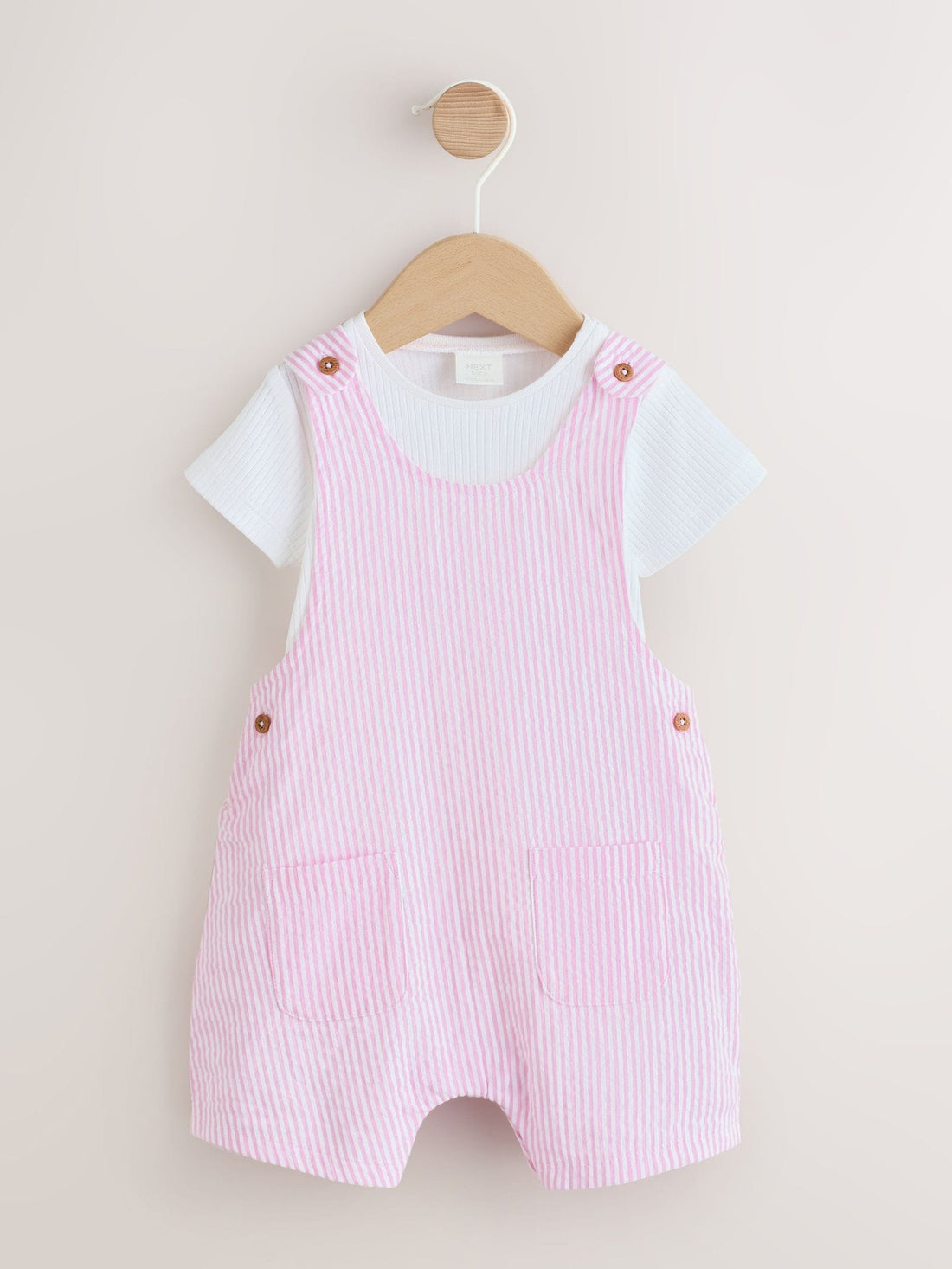 Pink and White Stripe Baby Dungarees and Bodysuits Set 2 Piece (0mths-2yrs)
