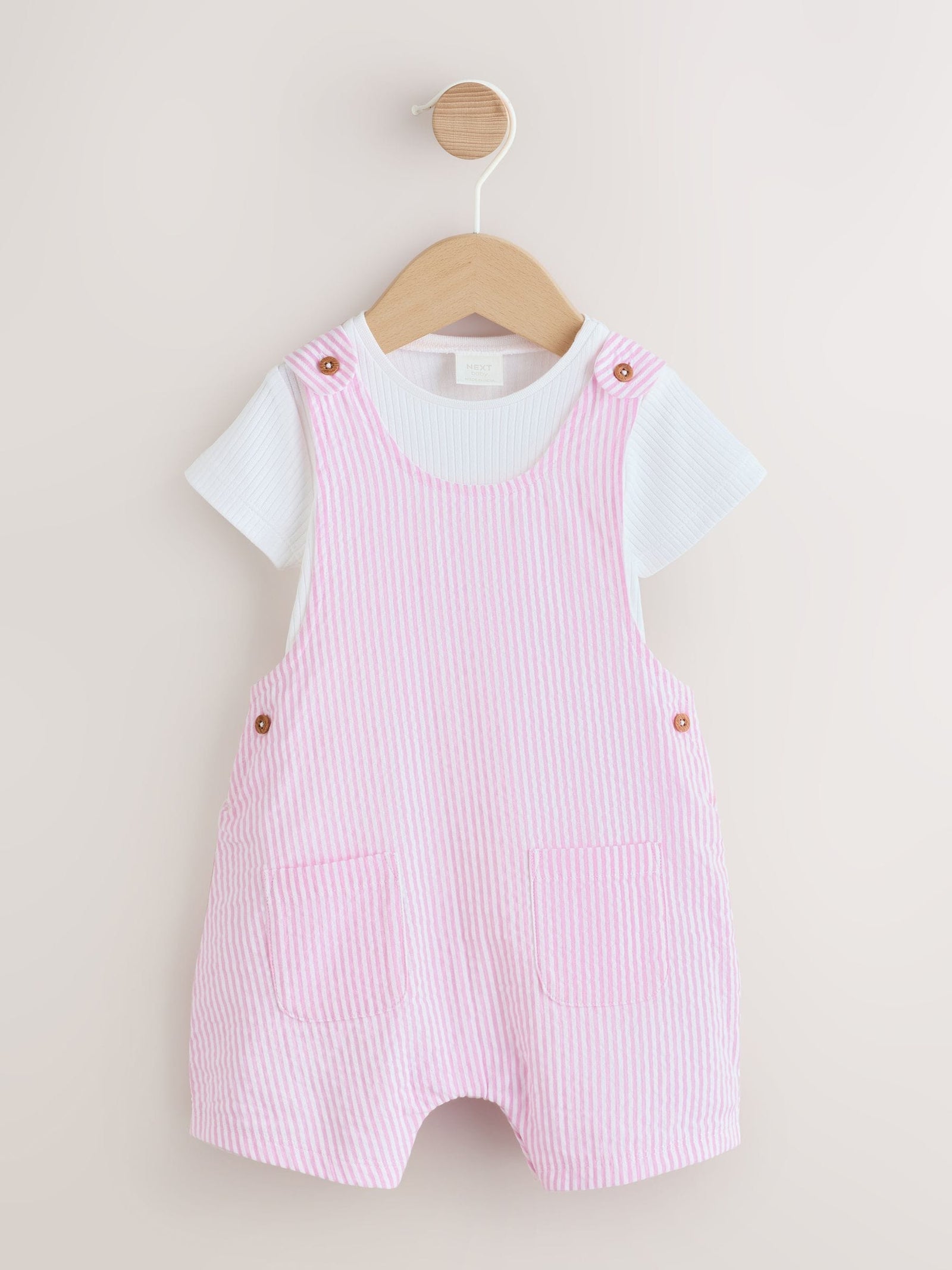 Pink and White Stripe Baby Dungarees and Bodysuits Set 2 Piece (0mths-2yrs)