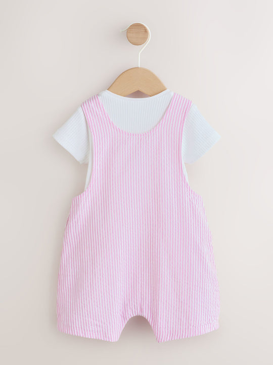 Pink and White Stripe Baby Dungarees and Bodysuits Set 2 Piece (0mths-2yrs)