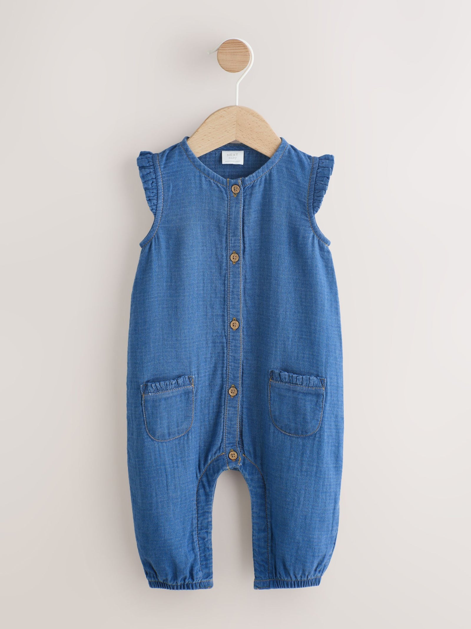 Denim Blue Baby Long Leg Romper (0mths-2yrs)