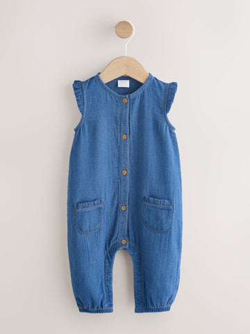Denim Blue Baby Long Leg Romper (0mths-2yrs)