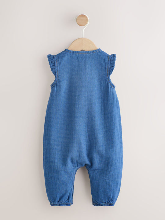 Denim Blue Baby Long Leg Romper (0mths-2yrs)