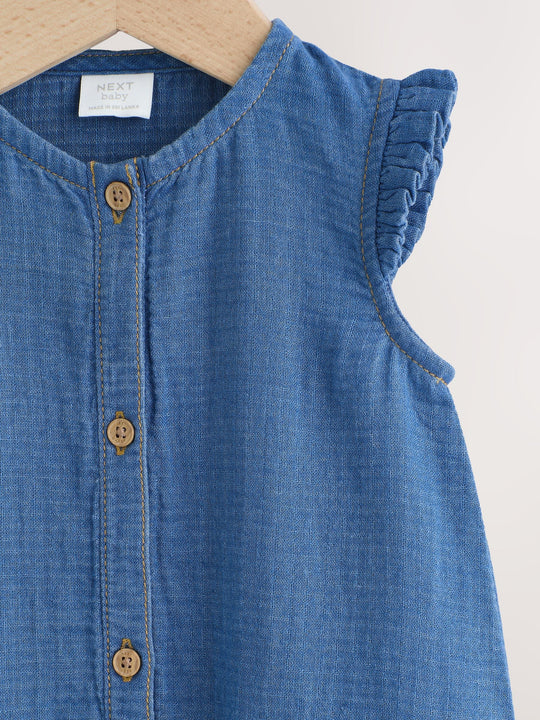 Denim Blue Baby Long Leg Romper (0mths-2yrs)