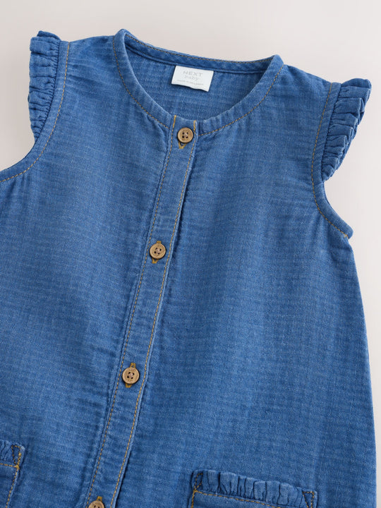Denim Blue Baby Long Leg Romper (0mths-2yrs)