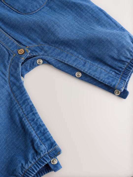 Denim Blue Baby Long Leg Romper (0mths-2yrs)