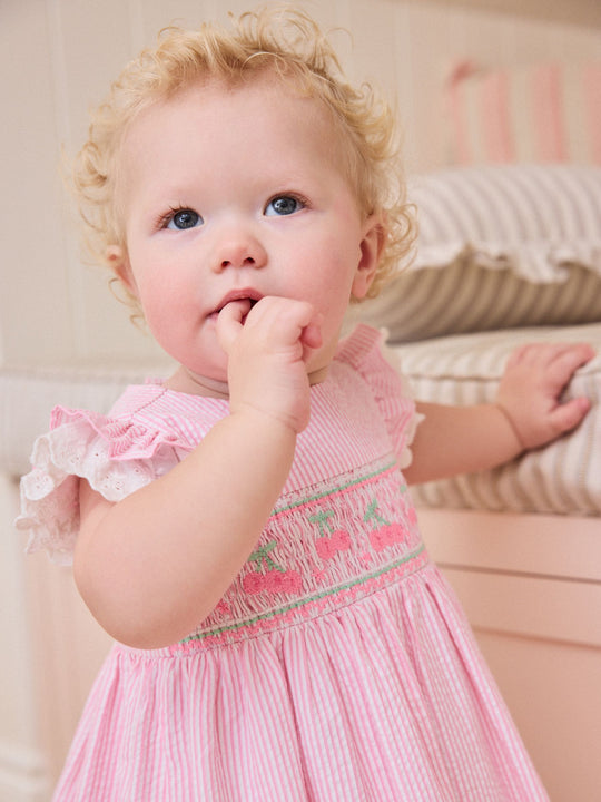 Pink Stripe Woven Baby Dress and Knickers Set 2 Piece (0mths-2yrs)