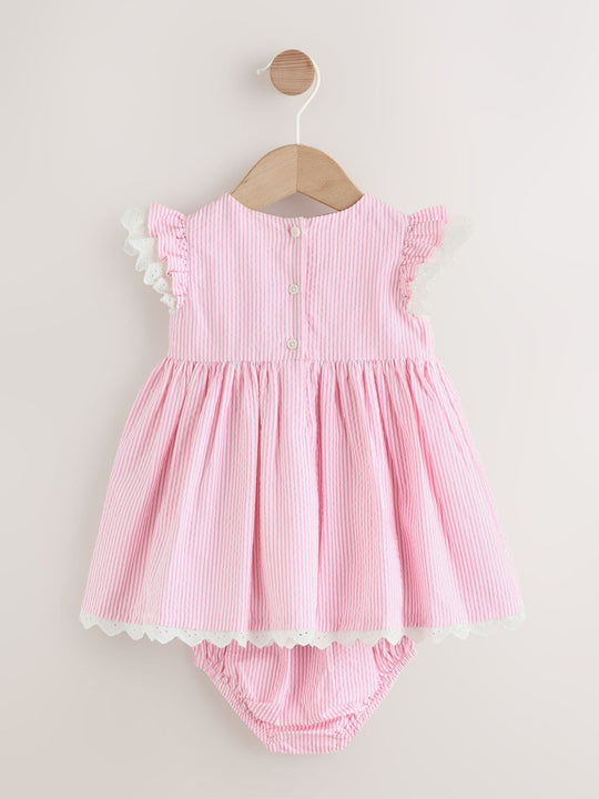 Pink Stripe Woven Baby Dress and Knickers Set 2 Piece (0mths-2yrs)