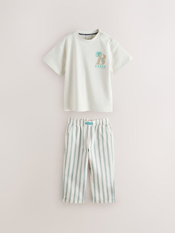Baker by Ted Baker Stone Graphic T-Shirt and Stripe Trousers Set