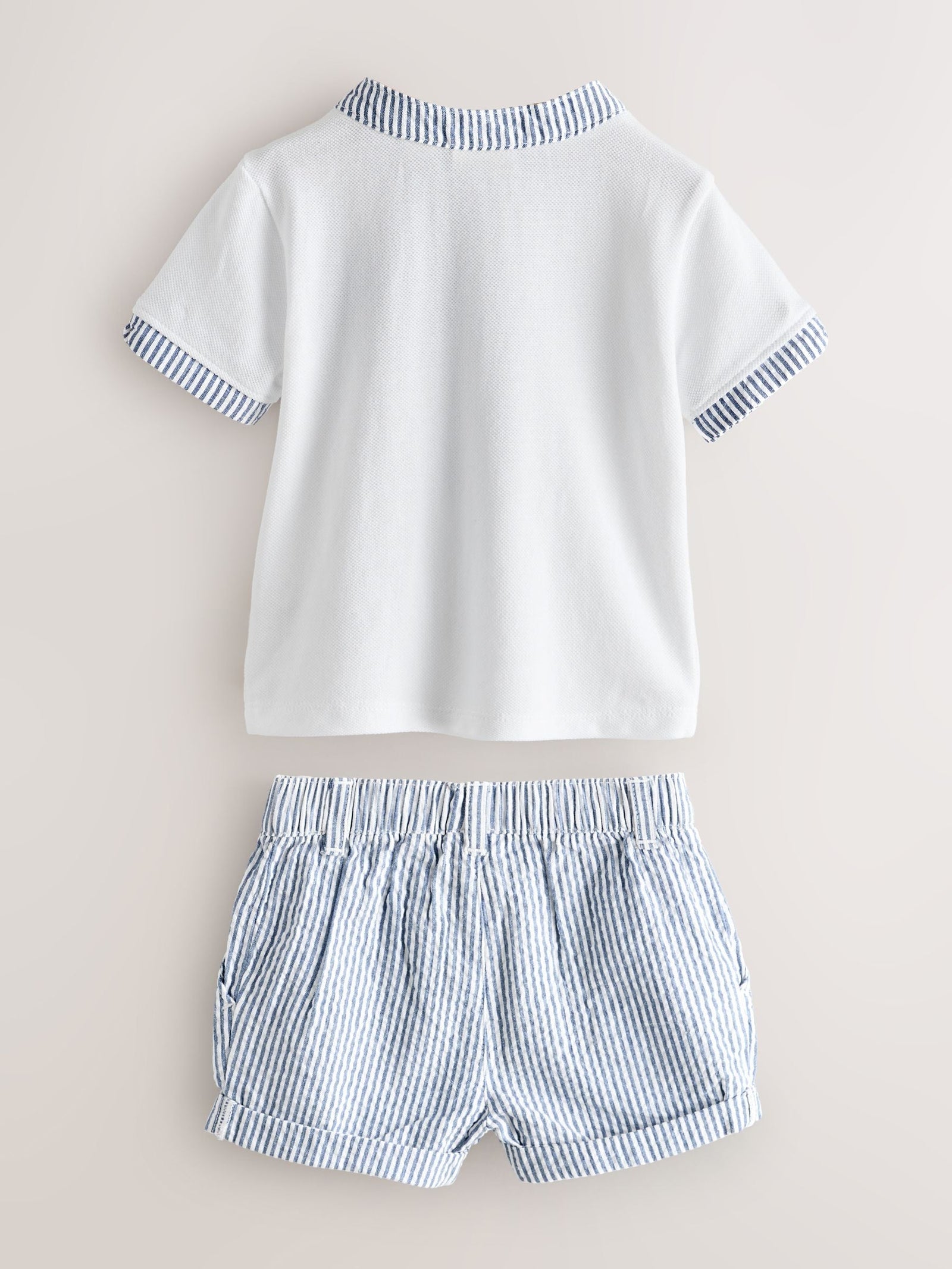 Baker by Ted Baker Grandad Collar White/Blue Shirt and Stripe Shorts Set