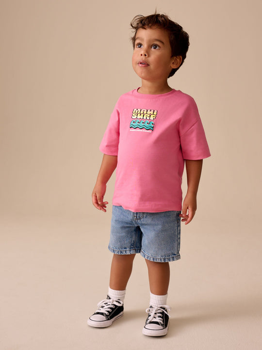Pink Surfboard Short Sleeve Back Print T-Shirt (3mths-7yrs)