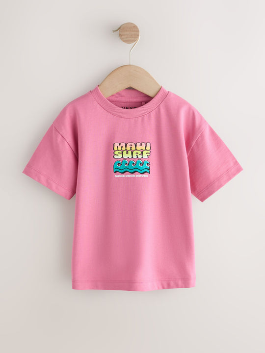 Pink Surfboard Short Sleeve Back Print T-Shirt (3mths-7yrs)