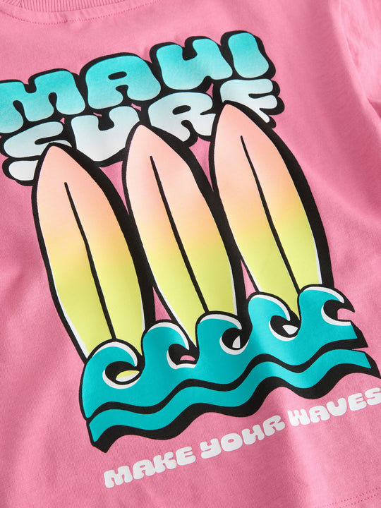 Pink Surfboard Short Sleeve Back Print T-Shirt (3mths-7yrs)