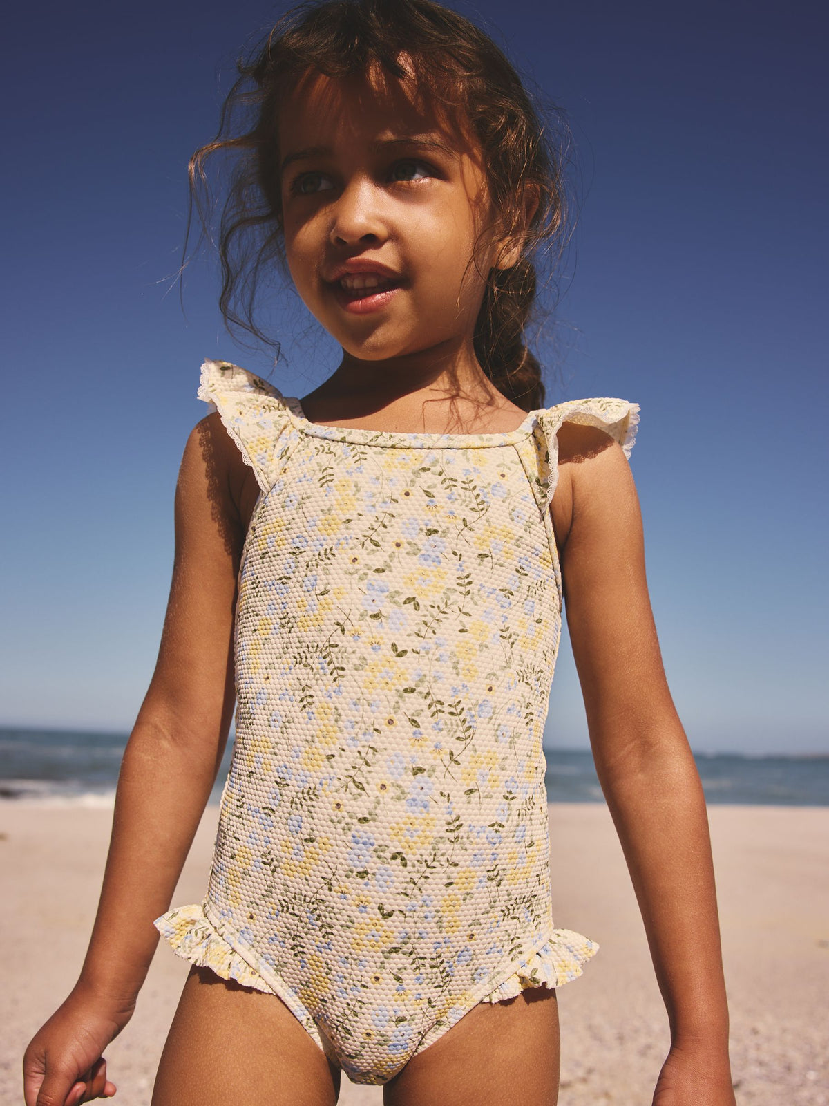 Yellow Ditsy Floral Frill Swimsuit (3mths-7yrs)