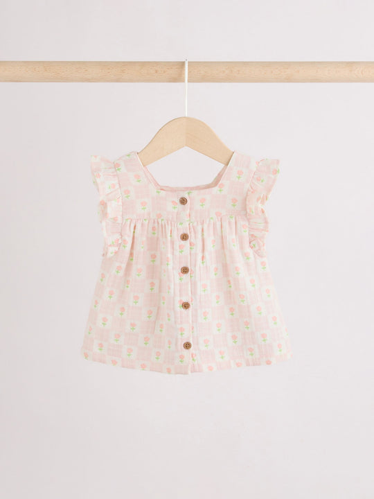 Ecru Pink Floral Woven Baby Top and Shorts Set 2 Piece (0mths-2yrs)