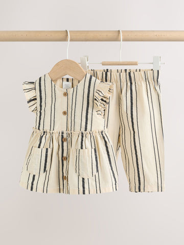 Black/White Stripe Baby Woven Top and Trousers Set 2 Piece (0mths-2yrs)