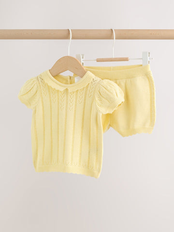 Yellow Baby Knitted Top and Shorts Set 2 Piece (0mths-2yrs)