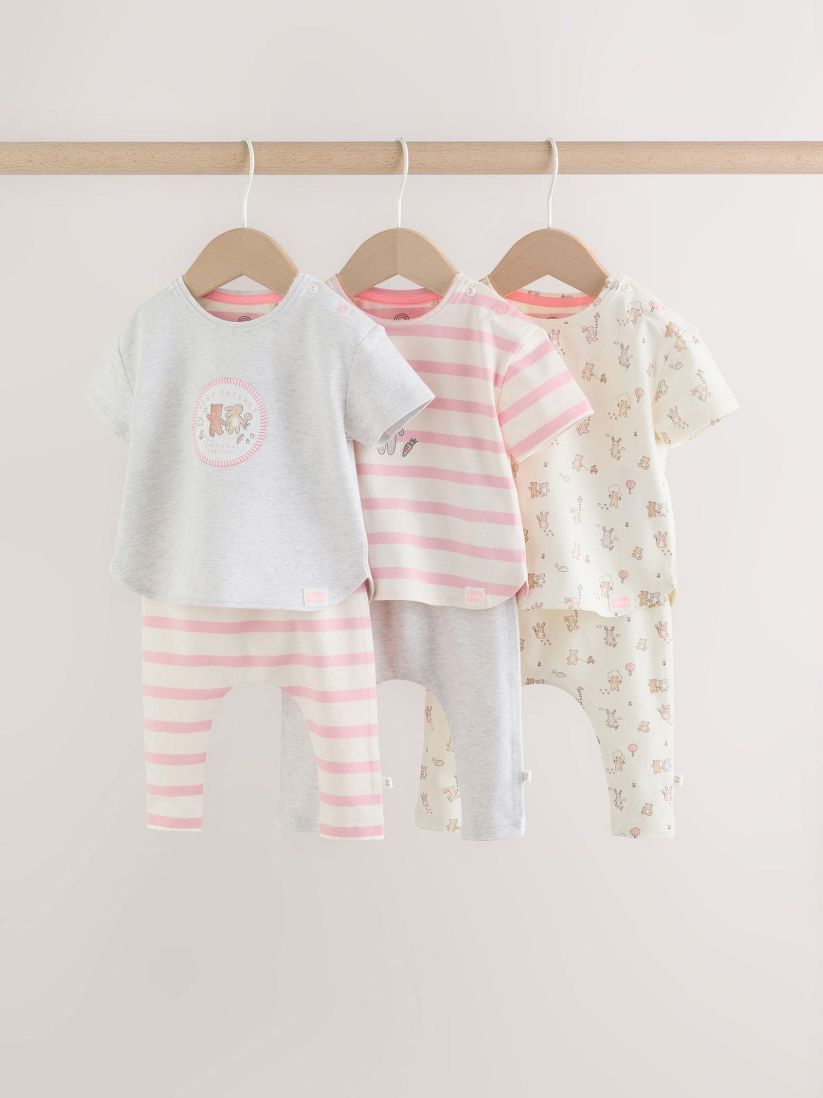 Grey and Pink Short Sleeve Top and Leggings Baby Set 6 Piece (0mths-3yrs)