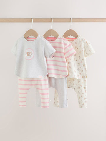 Grey and Pink Short Sleeve Top and Leggings Baby Set 6 Piece (0mths-3yrs)