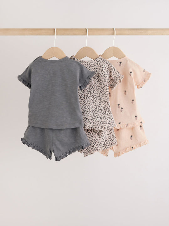 Monochrome Flower Short Sleeve Top and Shorts Baby Set 6 Piece (0mths-2yrs)