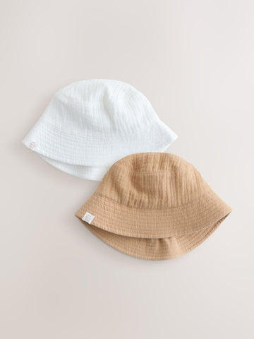 Neutral Crinkle Baby Bucket Hats 2 Pack