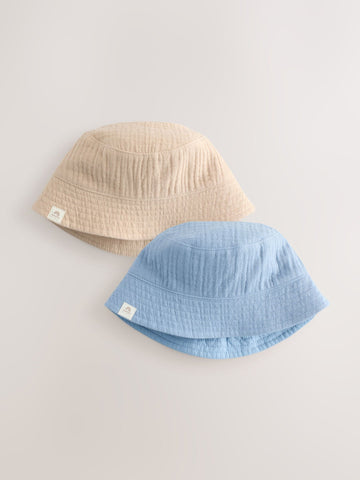 Blue and Beige Baby Bucket Hats 2 Pack (0mths-2yrs)